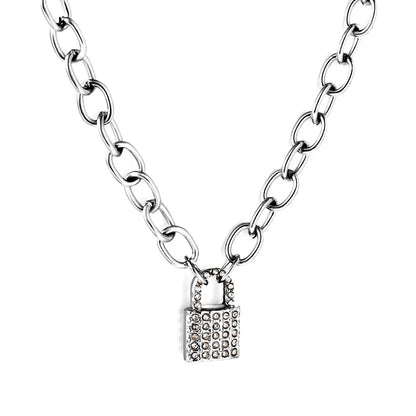 Stainless Steel Lock Accessory With Diamond Necklace asonjewelry
