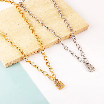 Stainless Steel Lock Accessory With Diamond Necklace asonjewelry