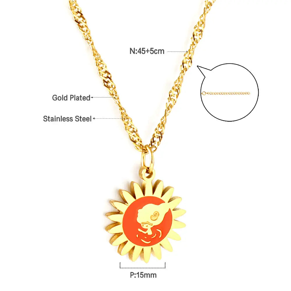 Stainless Steel Orange Sun Accessory Necklace asonjewelry