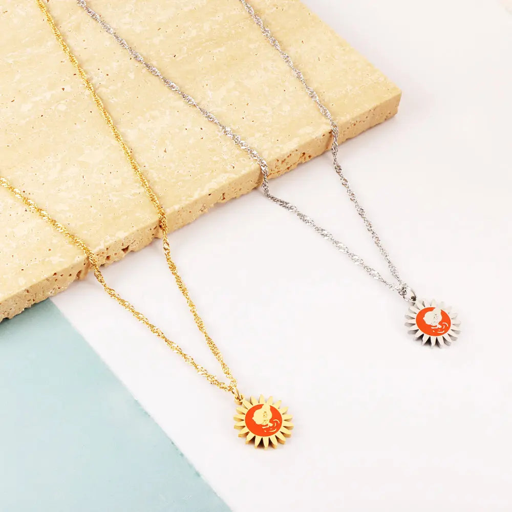 Stainless Steel Orange Sun Accessory Necklace asonjewelry
