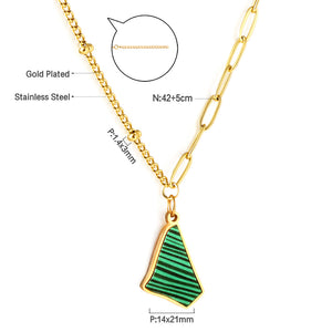 Stainless Steel Irregular Triangle Green Shell Accessories Necklace