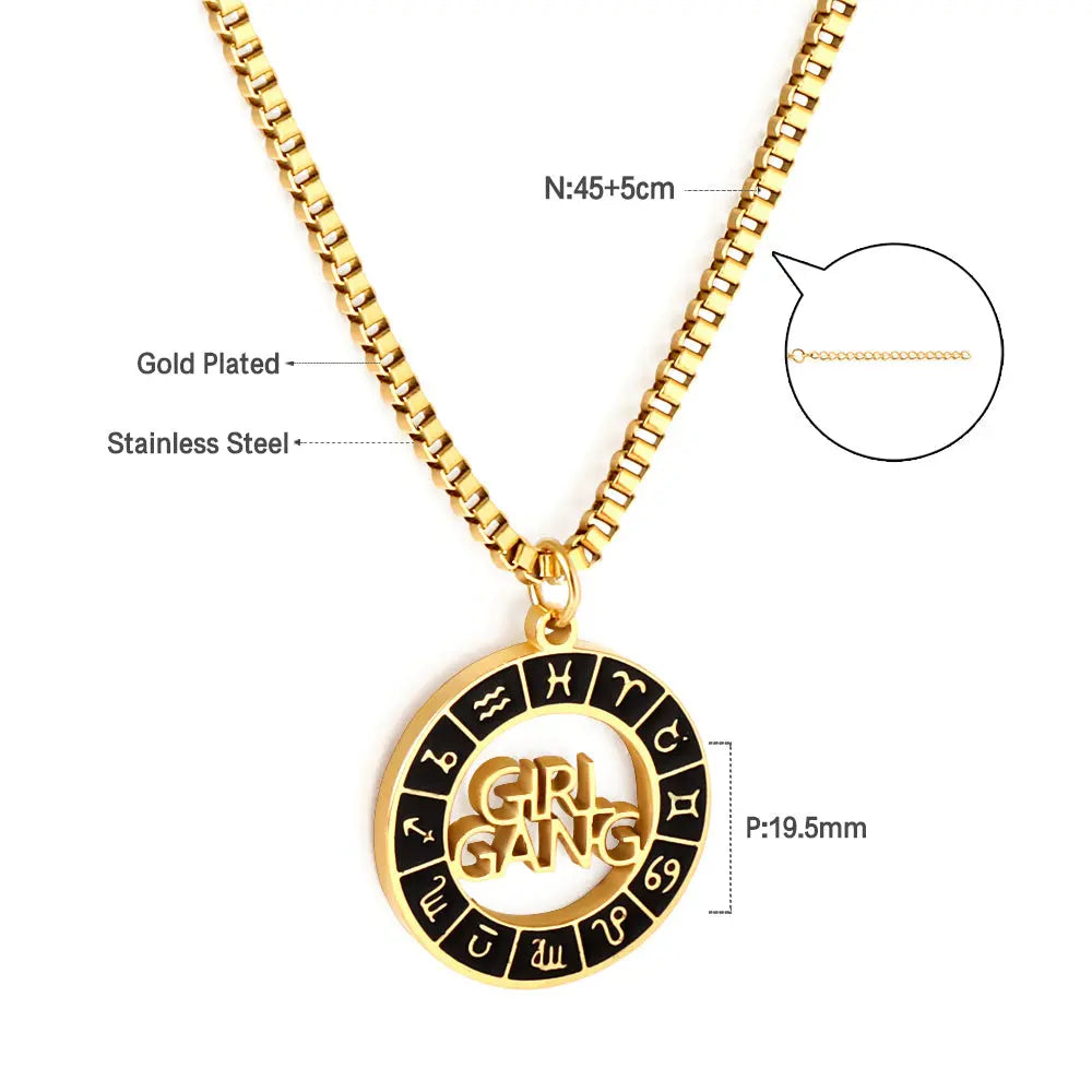 Stainless Steel Black Round Hollow With Letters Accessory Necklace asonjewelry