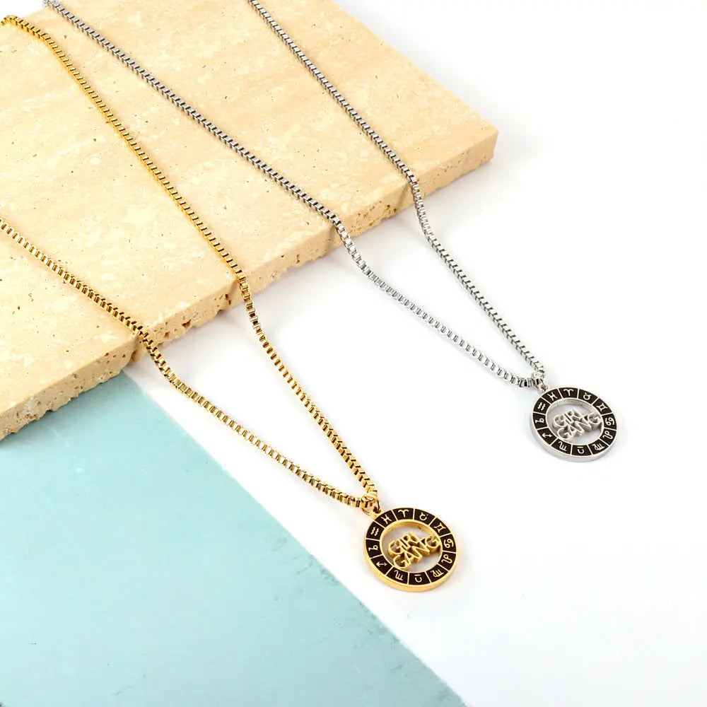 Stainless Steel Black Round Hollow With Letters Accessory Necklace asonjewelry