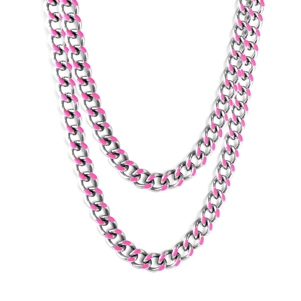Stainless Steel 18k Gold Plated Pink Drip Oil Chains asonjewelry