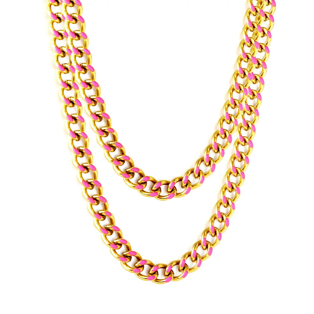 Stainless Steel 18k Gold Plated Pink Drip Oil Chains asonjewelry