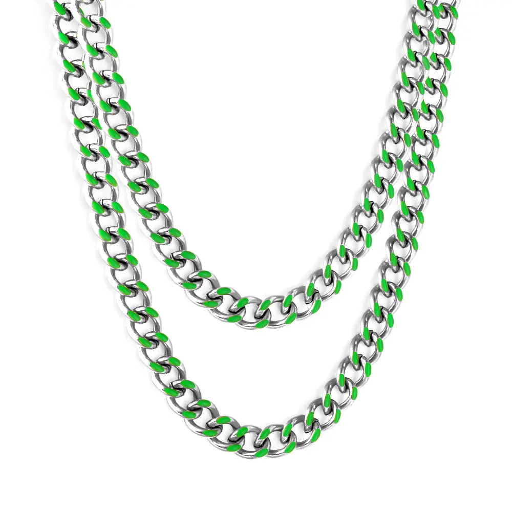 Stainless Steel 18k Gold Plated Green Drip Oil Chains asonjewelry