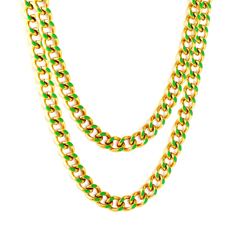 Stainless Steel 18k Gold Plated Green Drip Oil Chains
