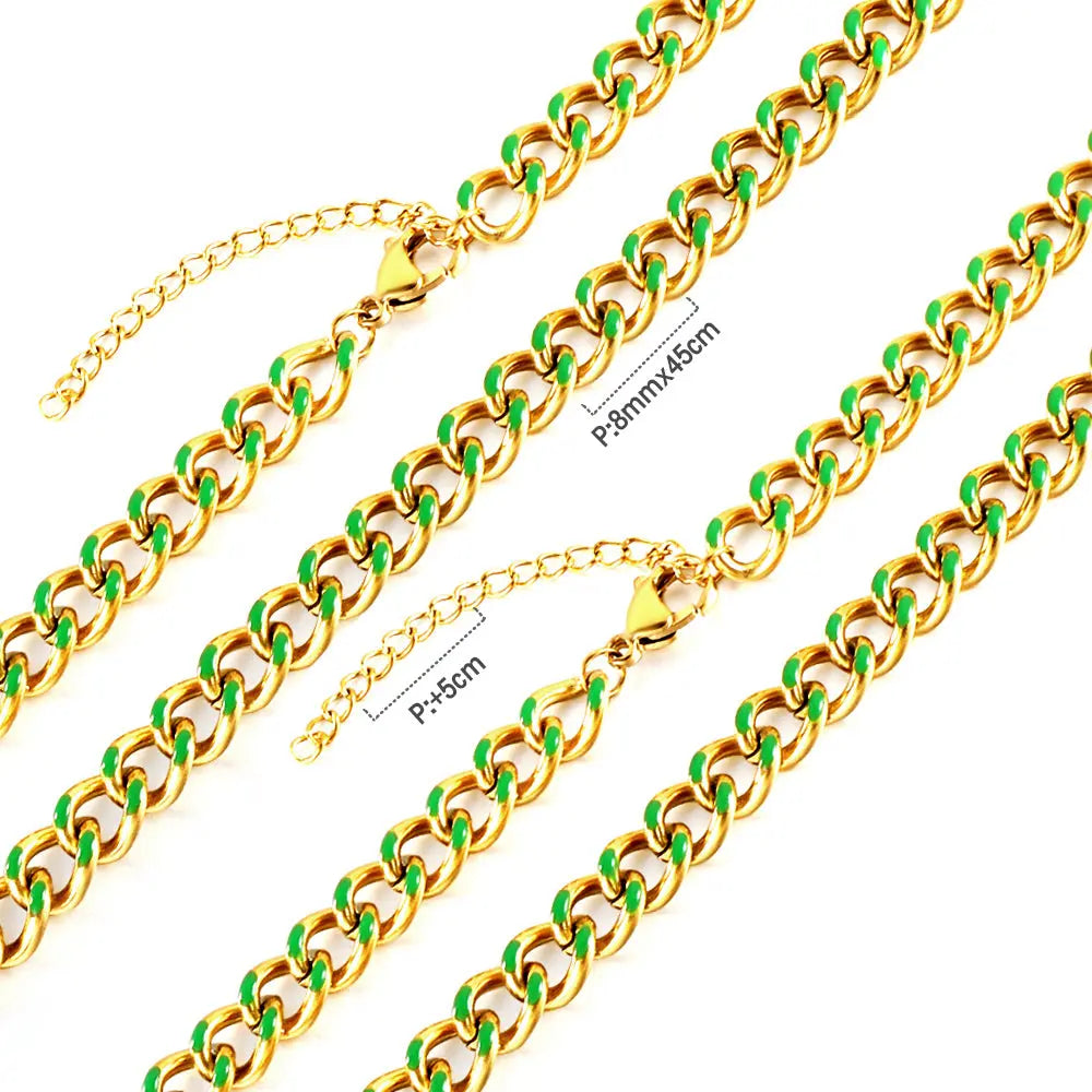 Stainless Steel 18k Gold Plated Green Drip Oil Chains asonjewelry