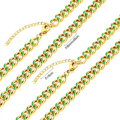Stainless Steel 18k Gold Plated Green Drip Oil Chains asonjewelry