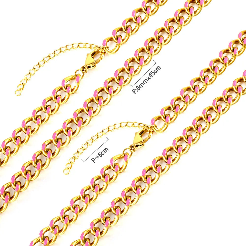 Stainless Steel 18k Gold Plated Pink Drip Oil Chains asonjewelry