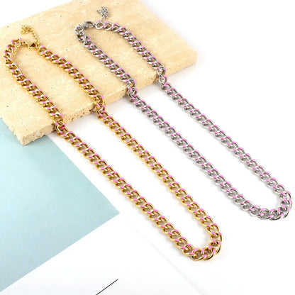 Stainless Steel 18k Gold Plated Pink Drip Oil Chains asonjewelry
