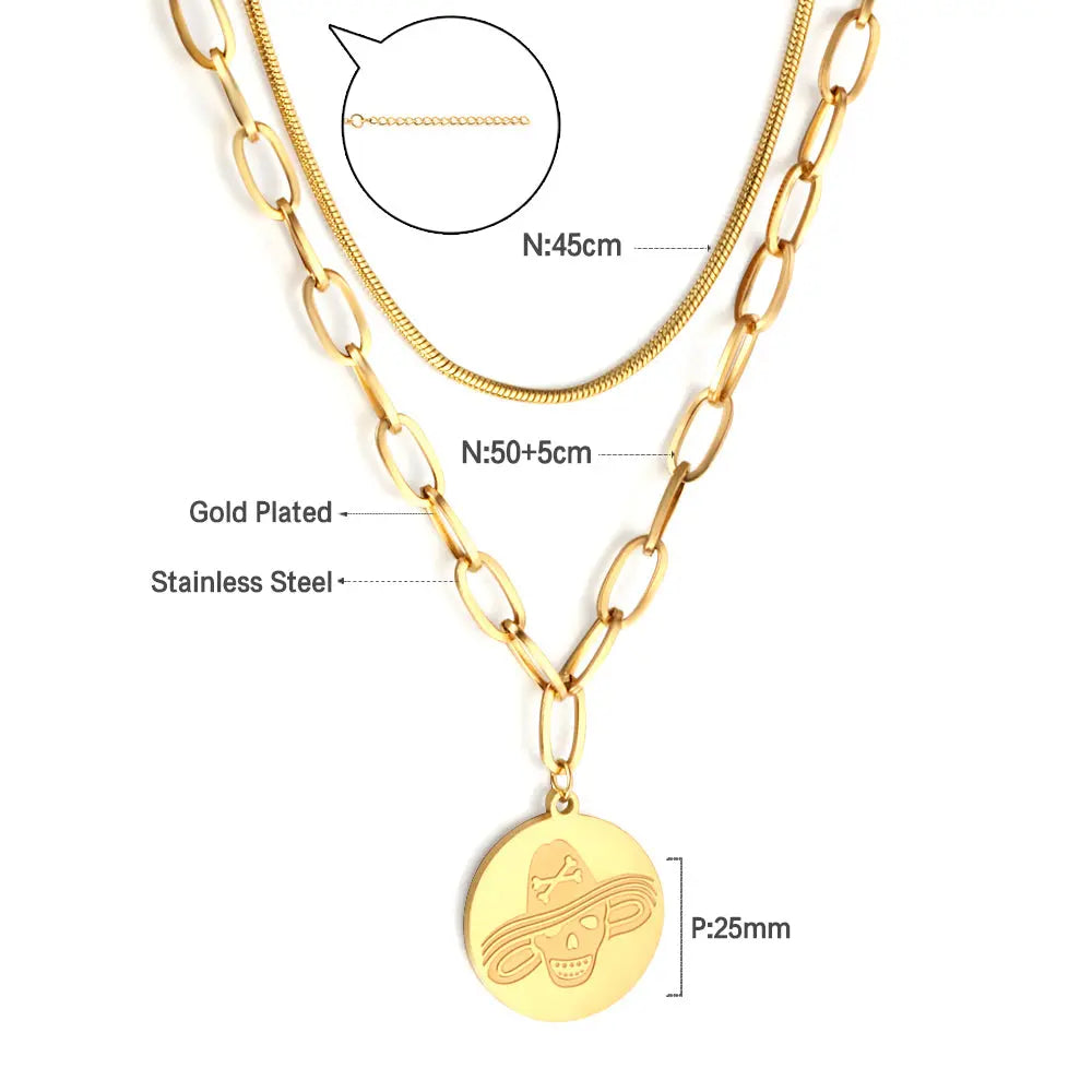 New Halloween Round Wizard Hat Skull Pattern Accessory + Chain Double Chain Necklace asonjewelry