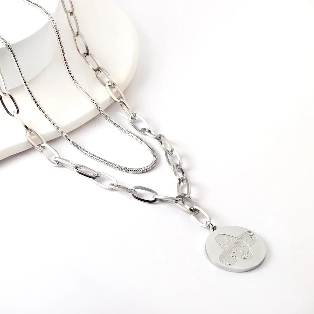 New Halloween Round Wizard Hat Skull Pattern Accessory + Chain Double Chain Necklace asonjewelry