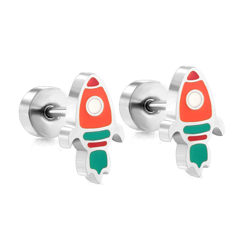 New Fashion Stainless Steel Screw Plug Mixed Color Rocket Stud Earrings asonjewelry