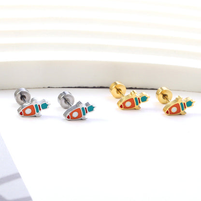 New Fashion Stainless Steel Screw Plug Mixed Color Rocket Stud Earrings asonjewelry