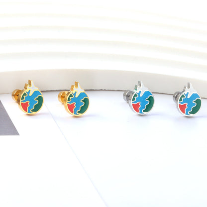 New Fashion Stainless Steel Screw Plug Mixed-color Aircraft + Earth Stud Earrings asonjewelry