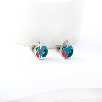 New Fashion Stainless Steel Screw Plug Mixed-color Aircraft + Earth Stud Earrings asonjewelry
