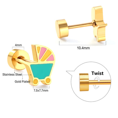 New Fashion Stainless Steel Screw Plug Mixed Color Baby Carriage Stud Earrings asonjewelry
