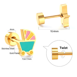 Nouvelle mode en acier inoxydable bouchon à vis couleur mixte landau boucles d'oreilles