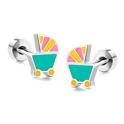 New Fashion Stainless Steel Screw Plug Mixed Color Baby Carriage Stud Earrings asonjewelry