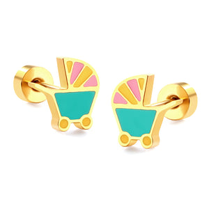 New Fashion Stainless Steel Screw Plug Mixed Color Baby Carriage Stud Earrings