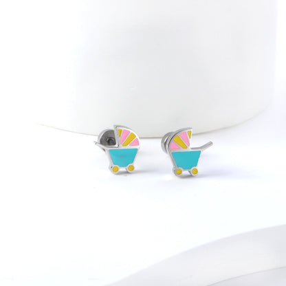 New Fashion Stainless Steel Screw Plug Mixed Color Baby Carriage Stud Earrings asonjewelry
