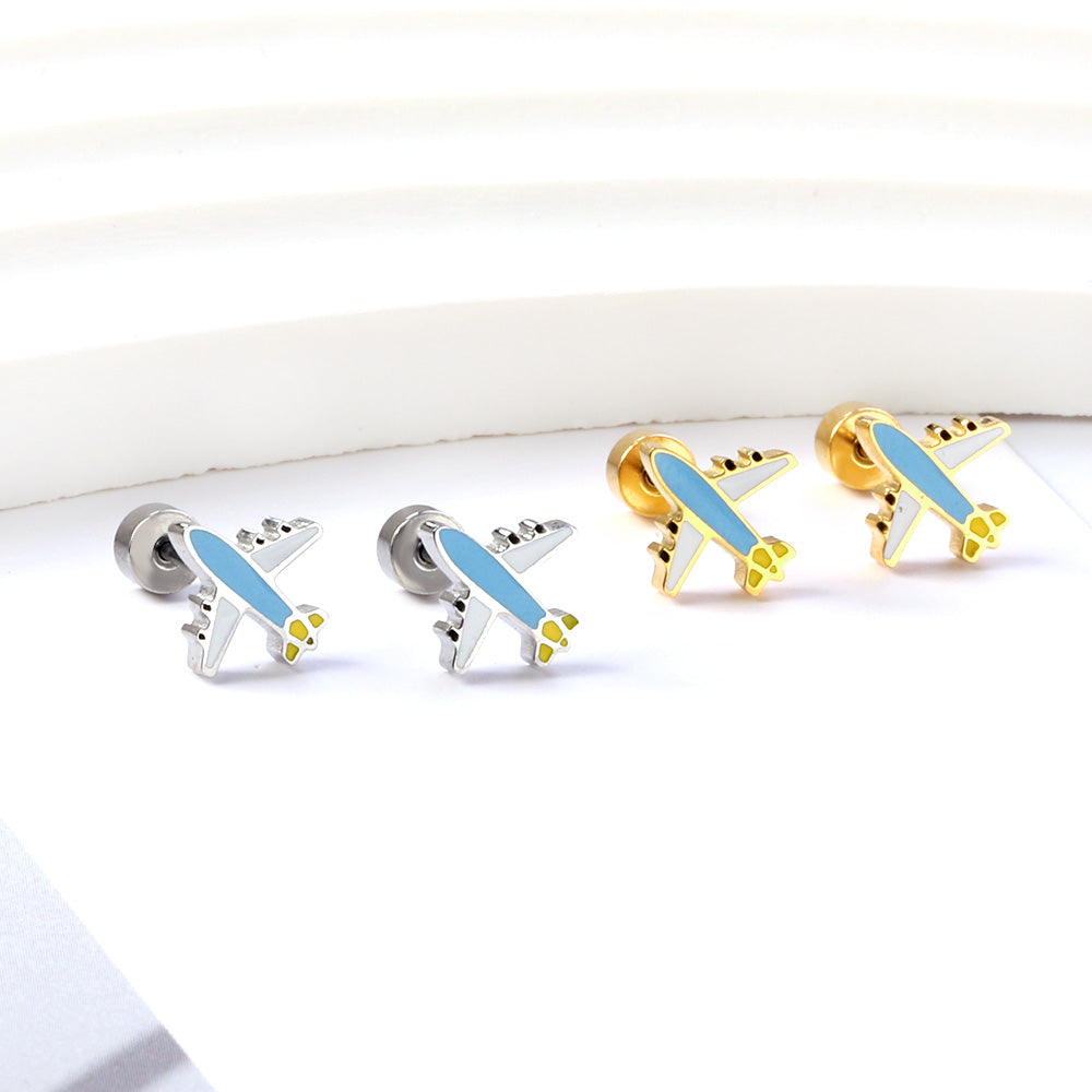 New Fashion Stainless Steel Screw Plug Mixed Color Airliner Stud Earrings asonjewelry