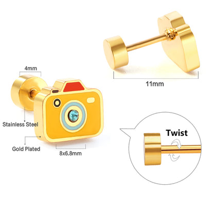 New Fashion Stainless Steel Screw Plug Mixed Color Camera Stud Earrings asonjewelry