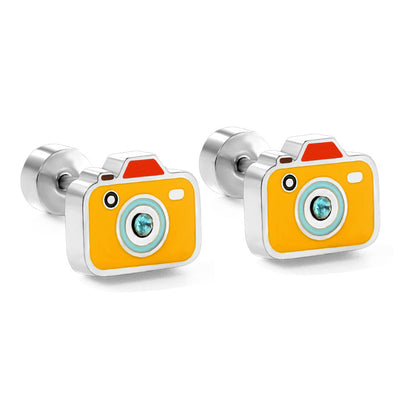 New Fashion Stainless Steel Screw Plug Mixed Color Camera Stud Earrings asonjewelry