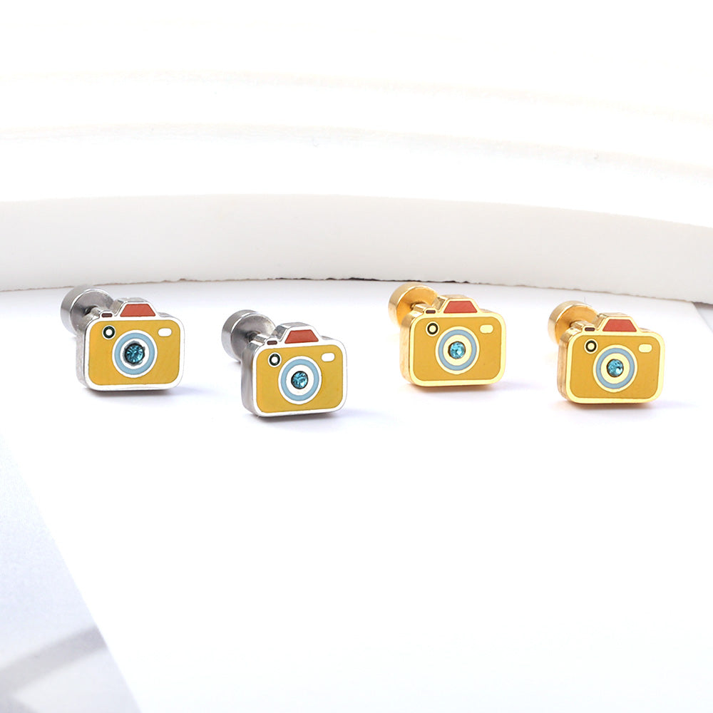 New Fashion Stainless Steel Screw Plug Mixed Color Camera Stud Earrings asonjewelry