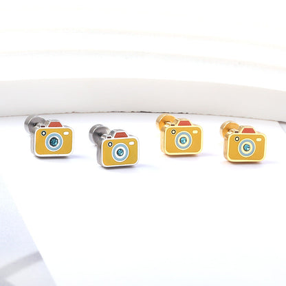 New Fashion Stainless Steel Screw Plug Mixed Color Camera Stud Earrings asonjewelry