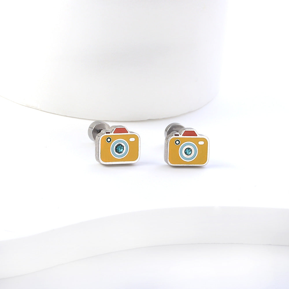 New Fashion Stainless Steel Screw Plug Mixed Color Camera Stud Earrings asonjewelry