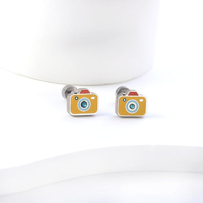 New Fashion Stainless Steel Screw Plug Mixed Color Camera Stud Earrings asonjewelry