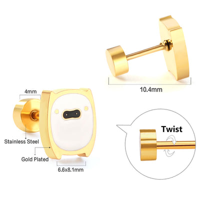 New Fashion Stainless Steel Screw Plug White Pig With Black Nose Stud Earrings asonjewelry