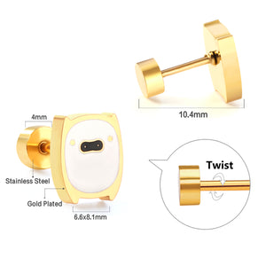 Bouchon à vis en acier inoxydable, cochon blanc avec nez noir, boucles d'oreilles, nouvelle mode