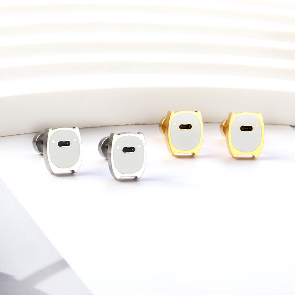 New Fashion Stainless Steel Screw Plug White Pig With Black Nose Stud Earrings asonjewelry
