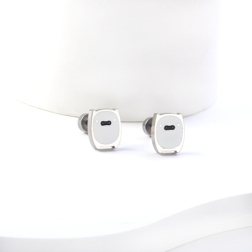 New Fashion Stainless Steel Screw Plug White Pig With Black Nose Stud Earrings asonjewelry