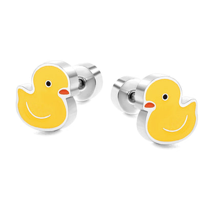 New Fashion Stainless Steel Screw Plug Little Yellow Duck Stud Earrings asonjewelry