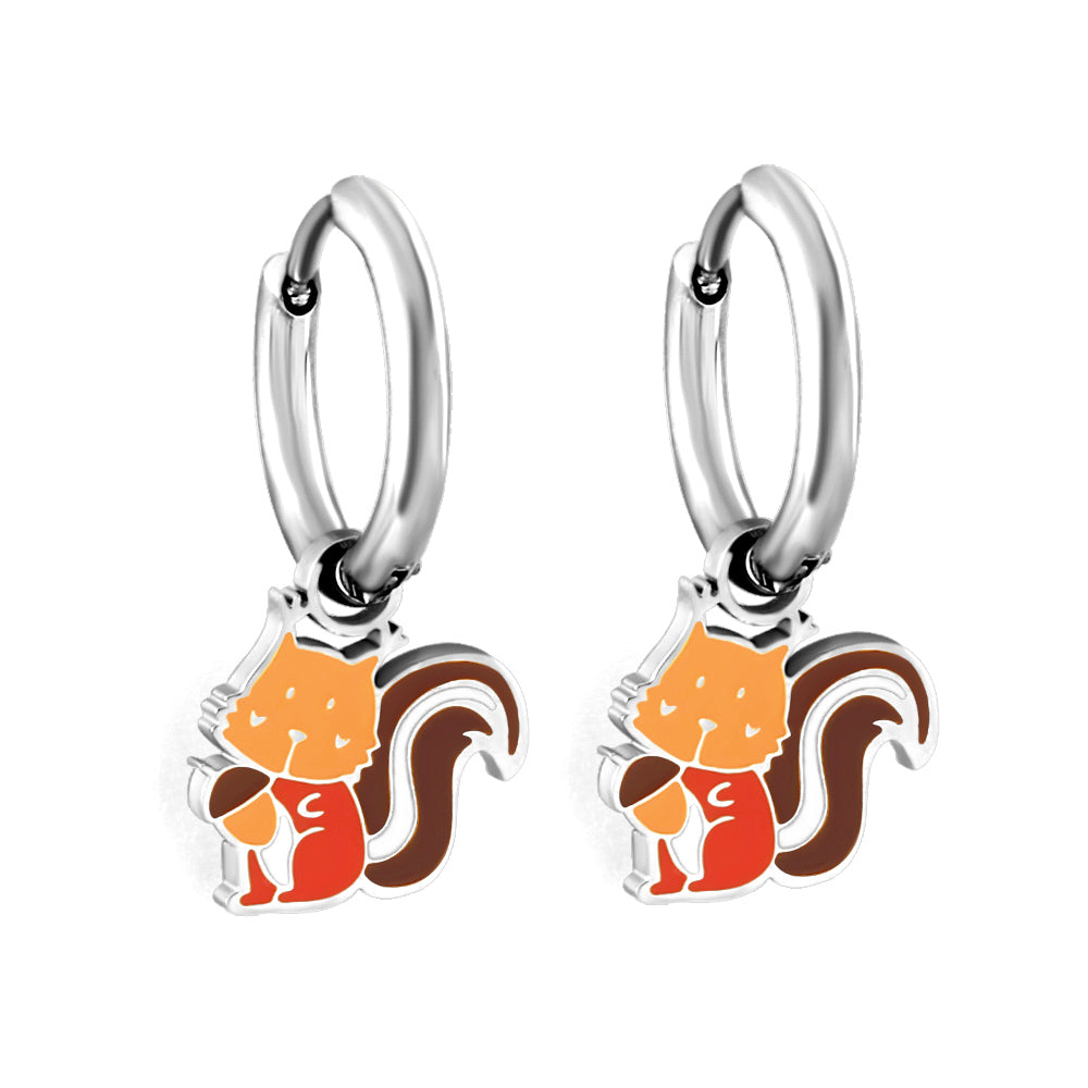 New Stainless Steel Circle With Mixed-colored Squirrels Earrings asonjewelry