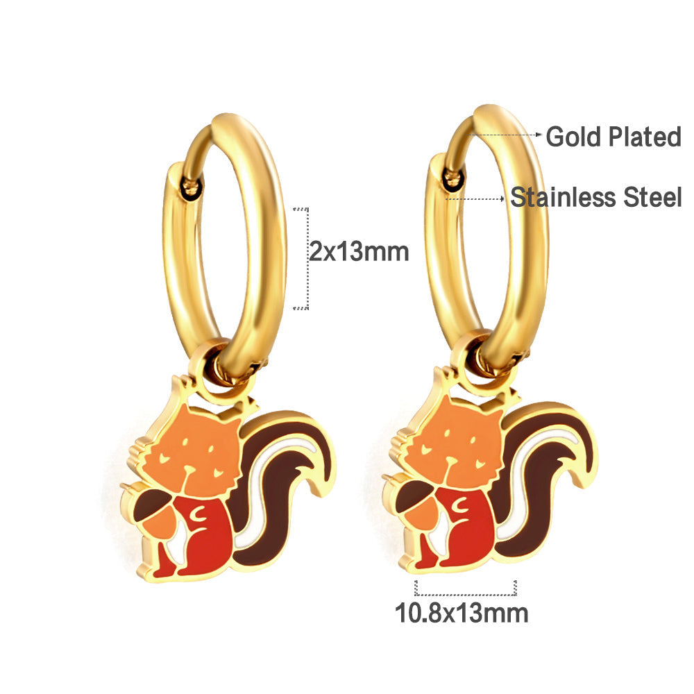 New Stainless Steel Circle With Mixed-colored Squirrels Earrings asonjewelry