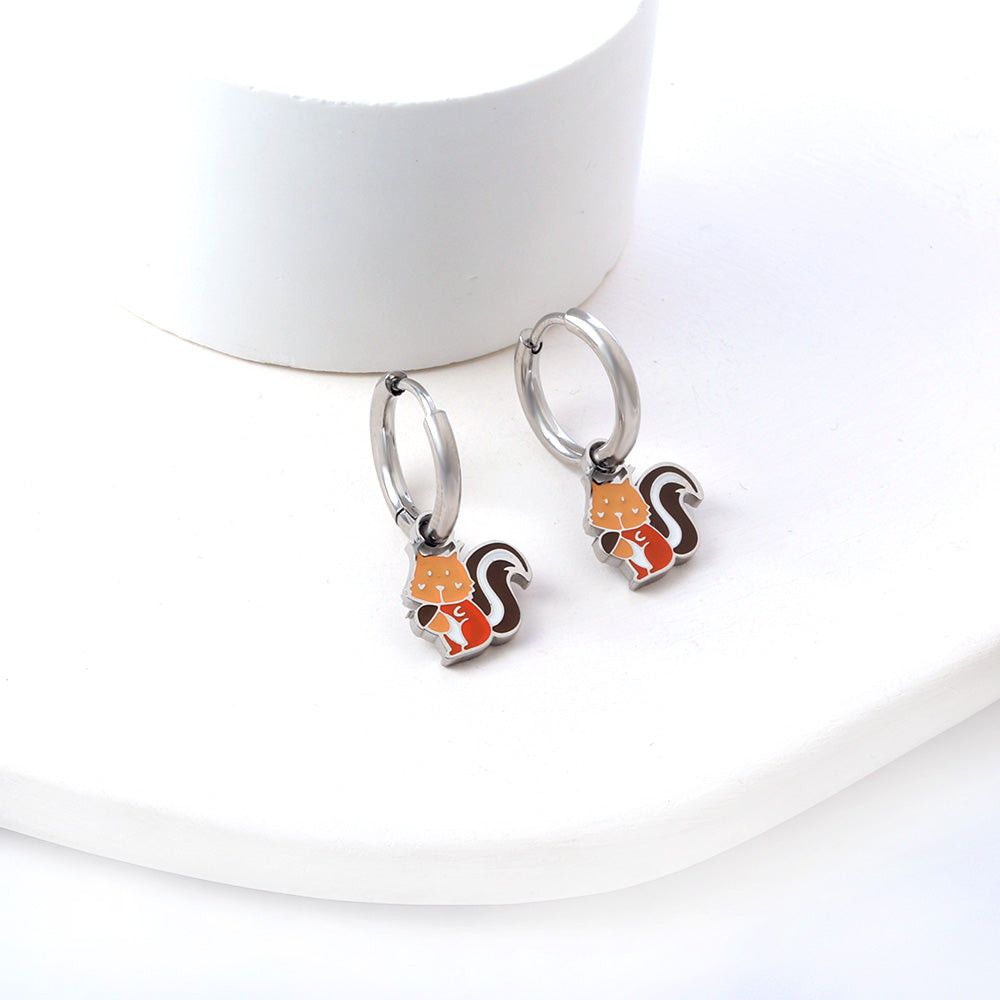 New Stainless Steel Circle With Mixed-colored Squirrels Earrings asonjewelry