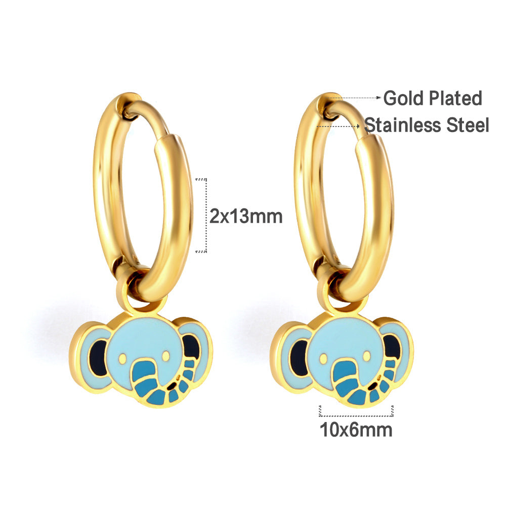 Stainless Steel Circle With Mixed-colored Elephant Head Earrings asonjewelry