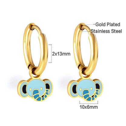Stainless Steel Circle With Mixed-colored Elephant Head Earrings asonjewelry