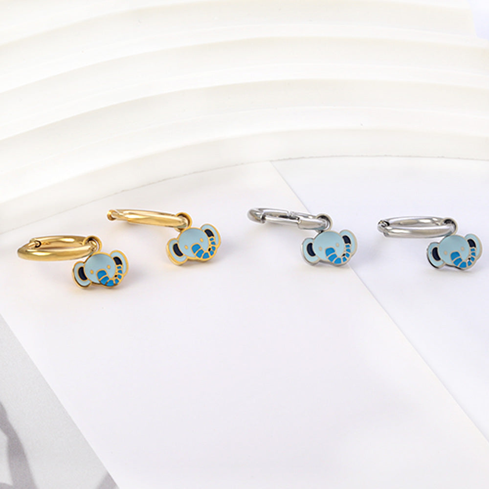 Stainless Steel Circle With Mixed-colored Elephant Head Earrings asonjewelry