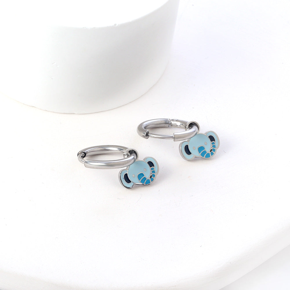 Stainless Steel Circle With Mixed-colored Elephant Head Earrings asonjewelry