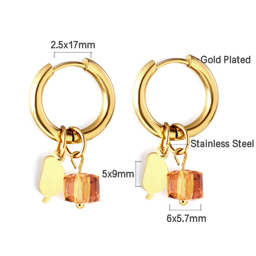 Stainless Steel Circle With Champagne Diamond+Mango Earrings asonjewelry
