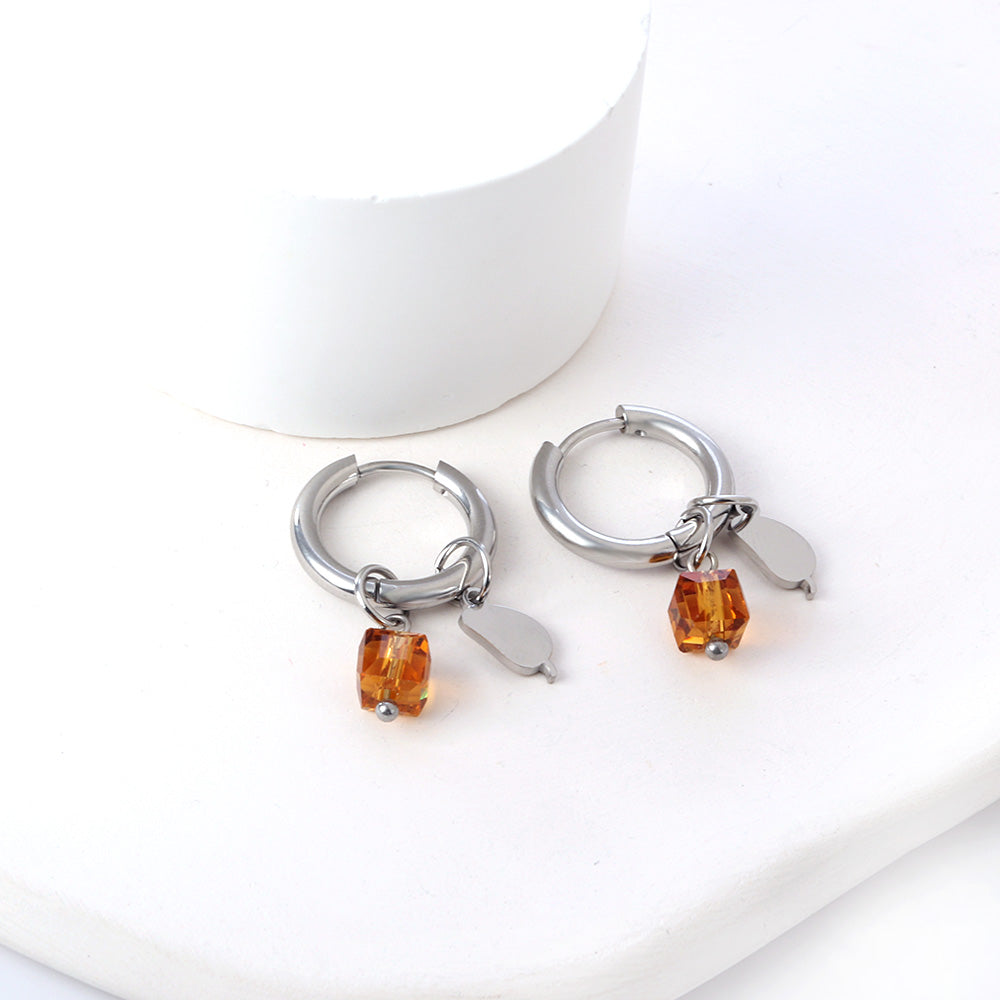 Stainless Steel Circle With Champagne Diamond+Mango Earrings asonjewelry