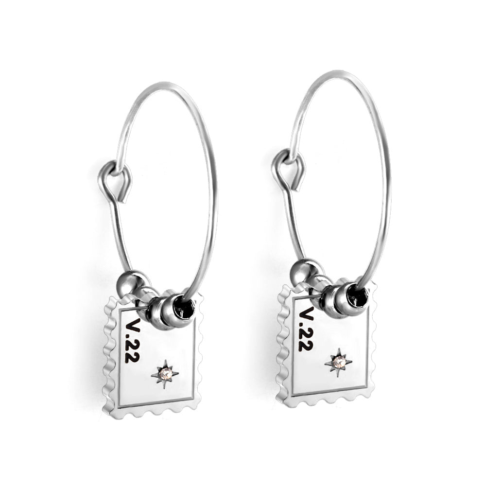 New Stainless Steel Circles With Stamps And Diamonds Earrings asonjewelry