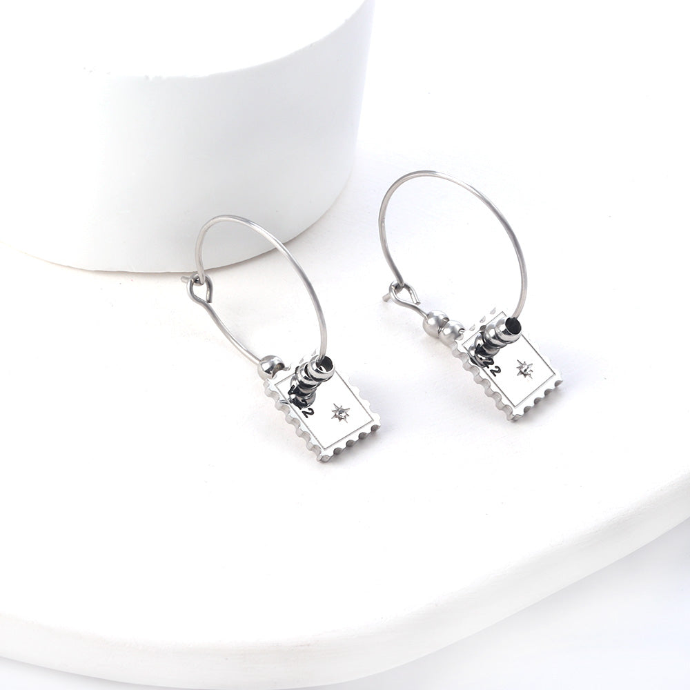 New Stainless Steel Circles With Stamps And Diamonds Earrings asonjewelry