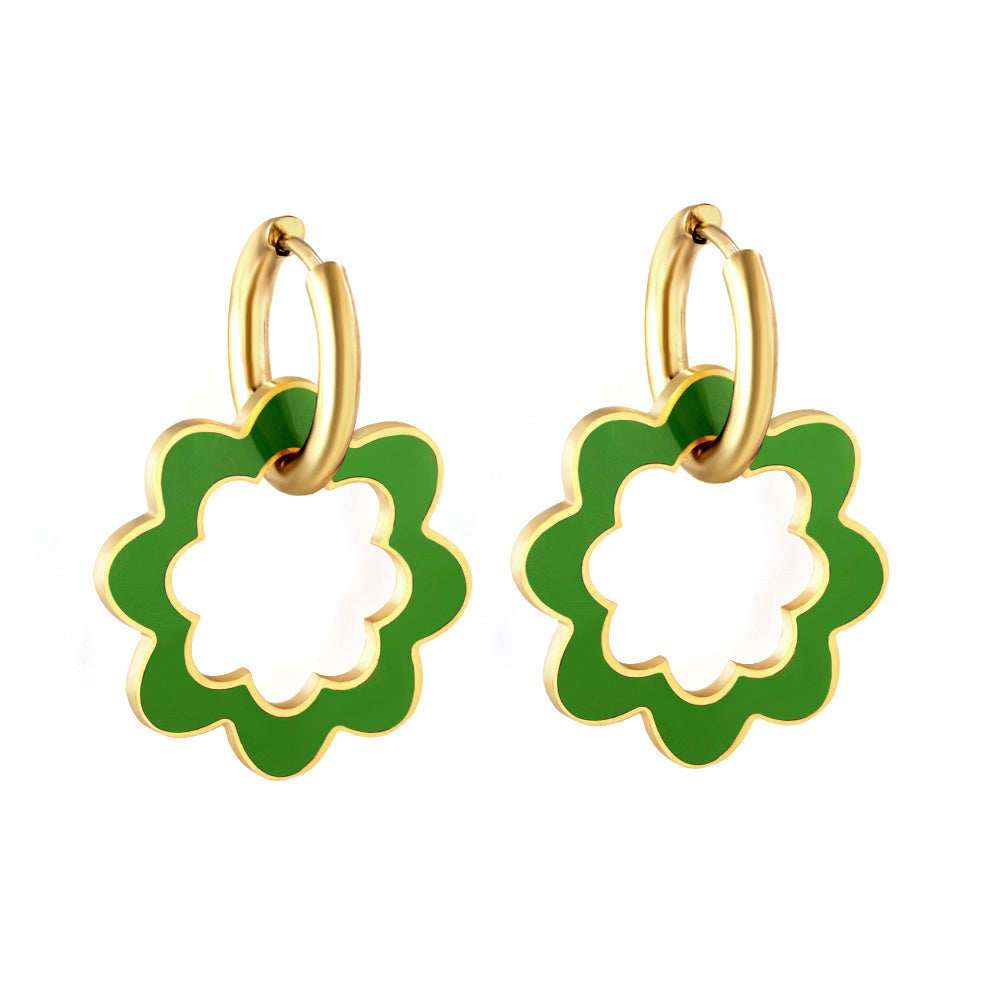 Stainless Steel Circle With Hollow Wreath Earrings For Women asonjewelry